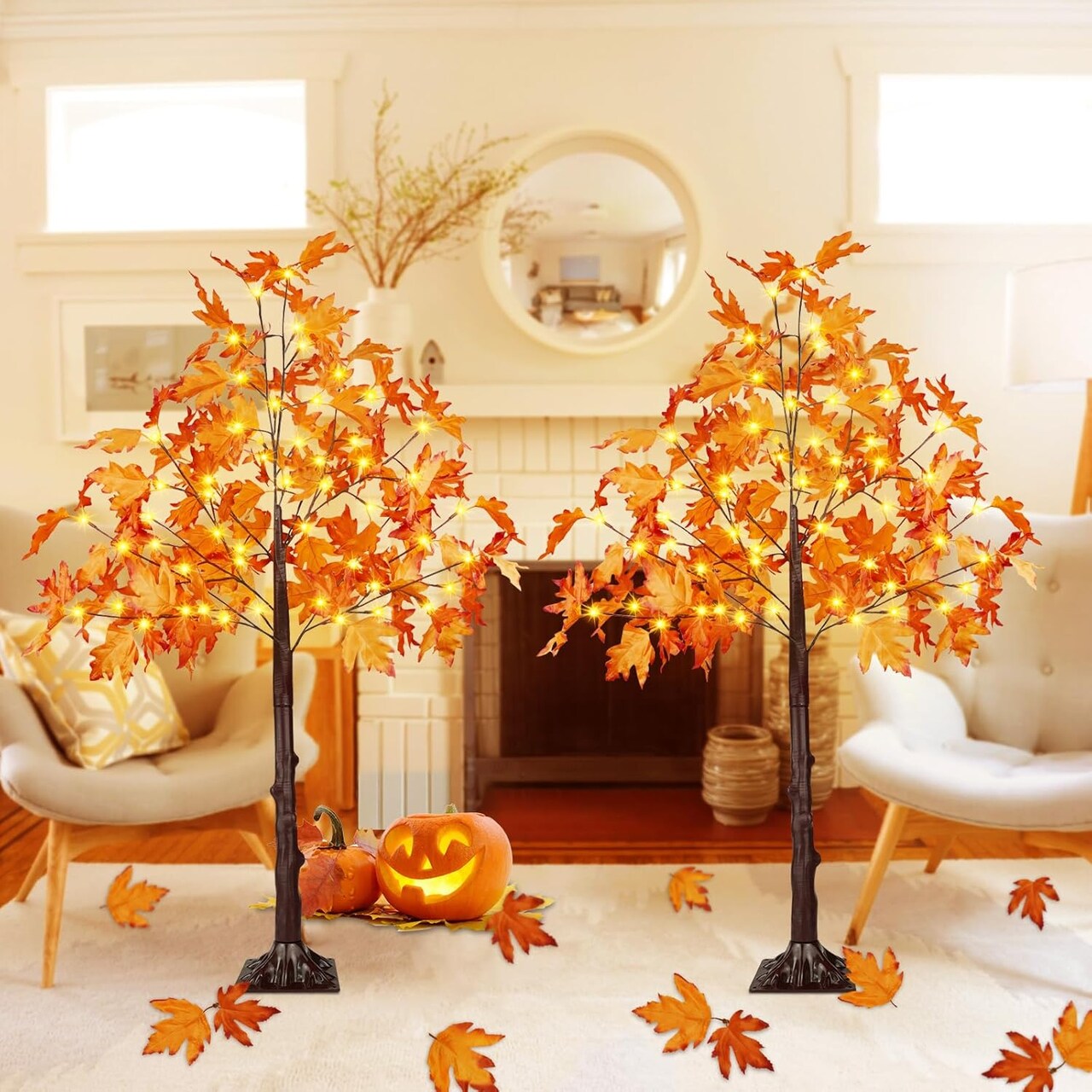 2 Pack Artificial Lighted Maple Tree Tabletop Decor - 4FT 100LED